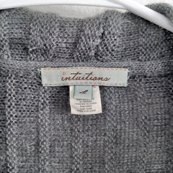 Y2K Intuitions Sweater Cardigan Women L Gray Wool Mohair Tie Front Balletcore - Picture 5 of 7